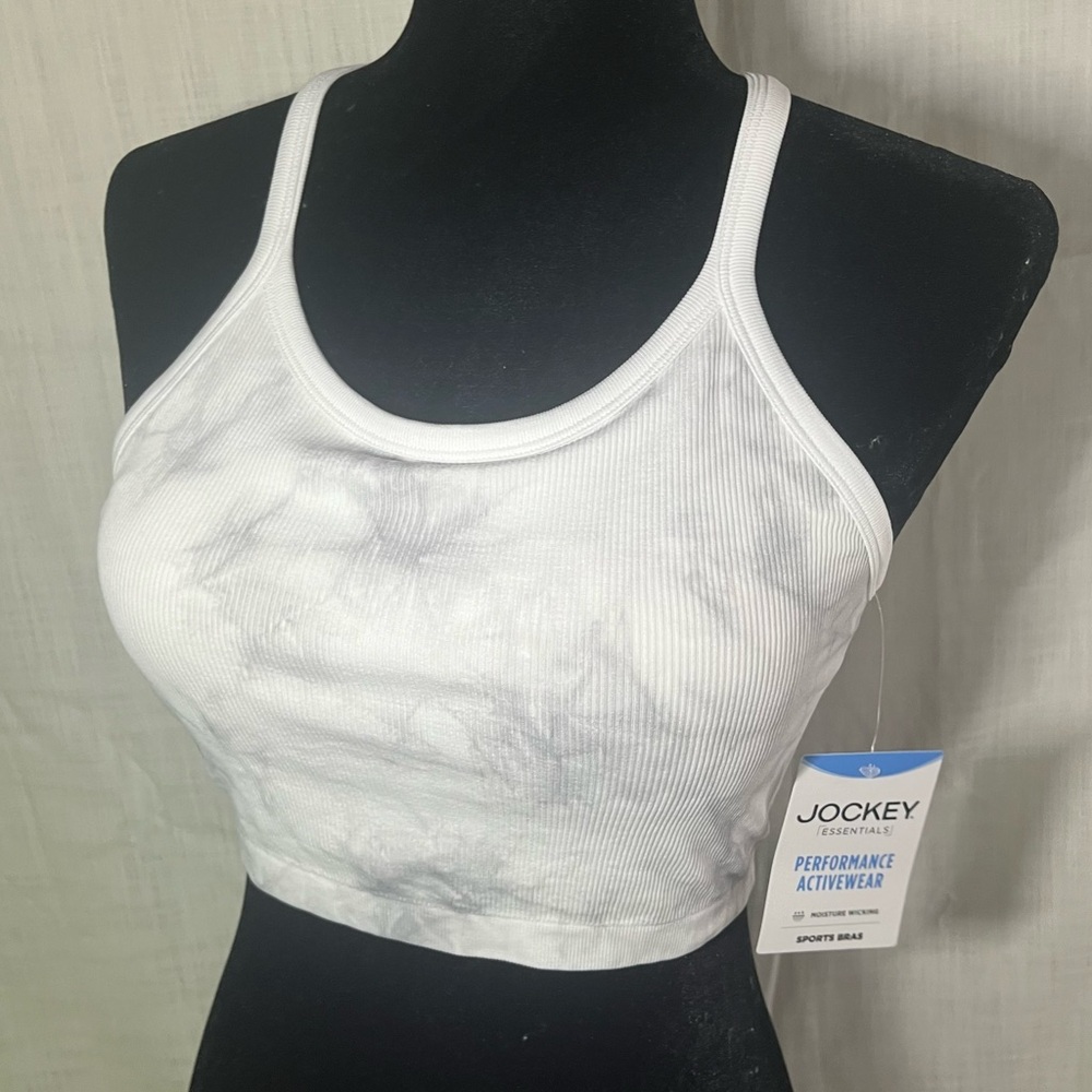 NWT JOCKEY SEAMFREE JERSEY SPORTS BRA CROP, WHITE TIE DYE - Picture 4 of 9